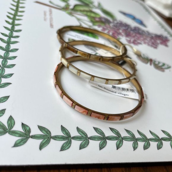 Set of 3 Brass Bangle and Mother of Pearl Bracelets - Picture 2 of 4